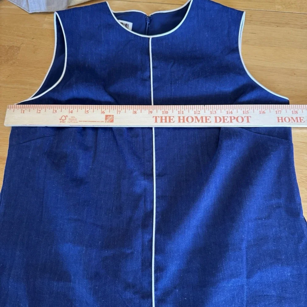 Linen Navy Blue Sleeveless Dress Modest Front Nautical Classic‎ Klein Sz 8